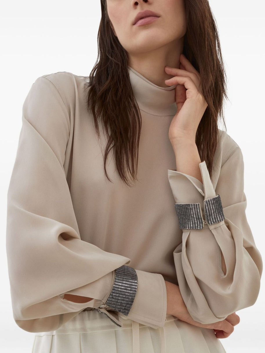 Brunello Cucinelli Silk High Neck Top - Beige