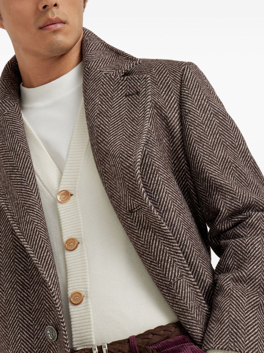 Brunello Cucinelli Cashmere And Silk Single Breasted Coat - Brown