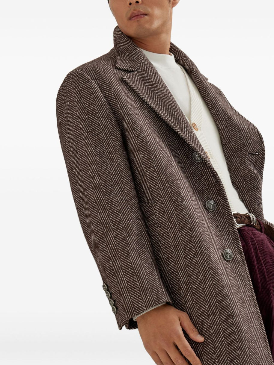 Brunello Cucinelli Cashmere And Silk Single Breasted Coat - Brown