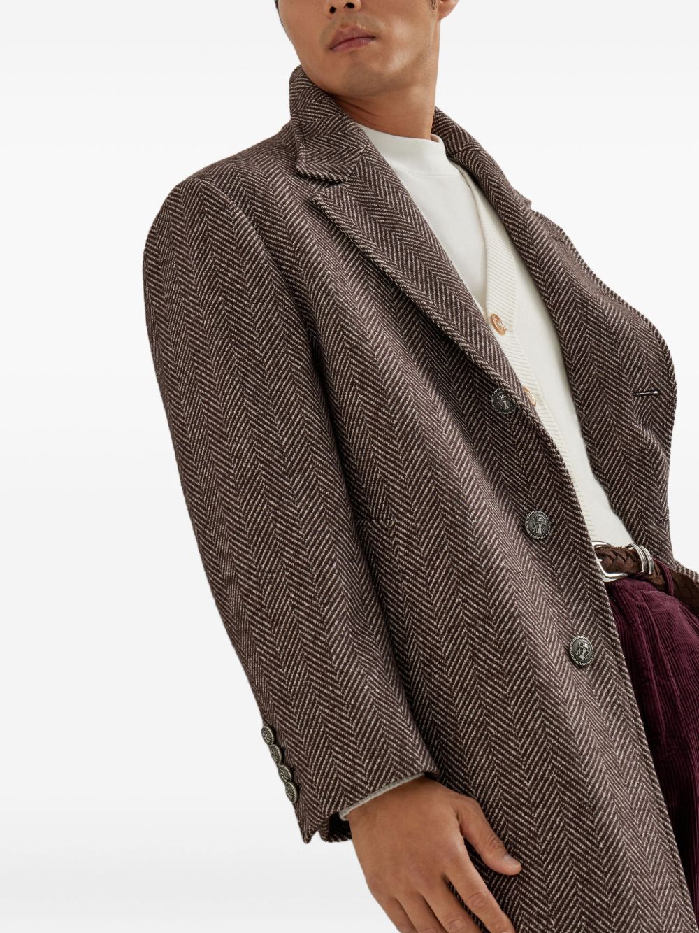 Brunello Cucinelli Cashmere And Silk Single Breasted Coat - Brown