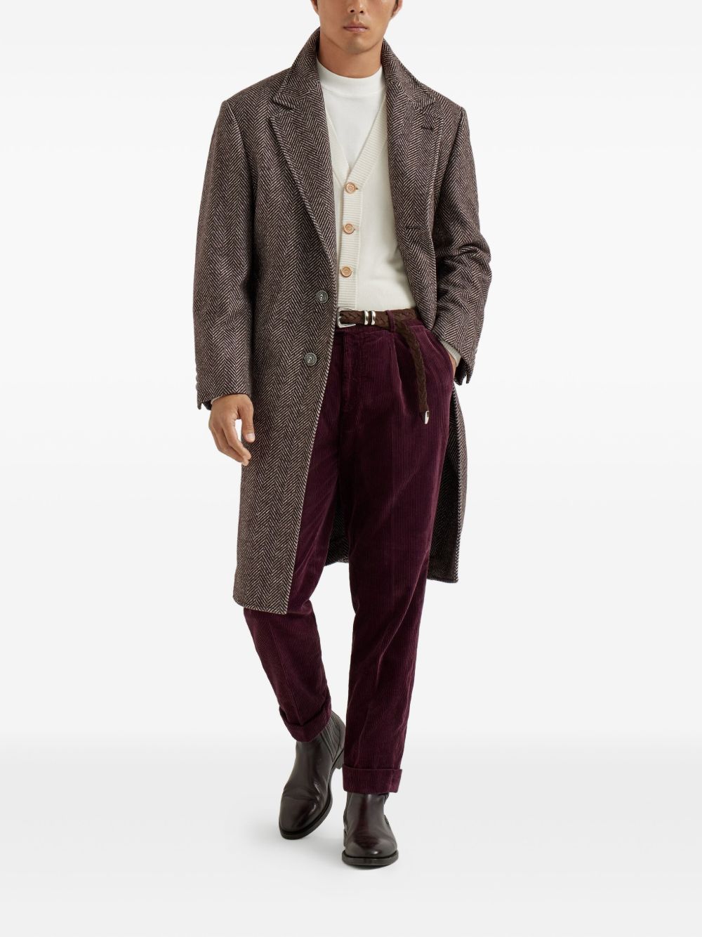 Brunello Cucinelli Cashmere And Silk Single Breasted Coat - Brown