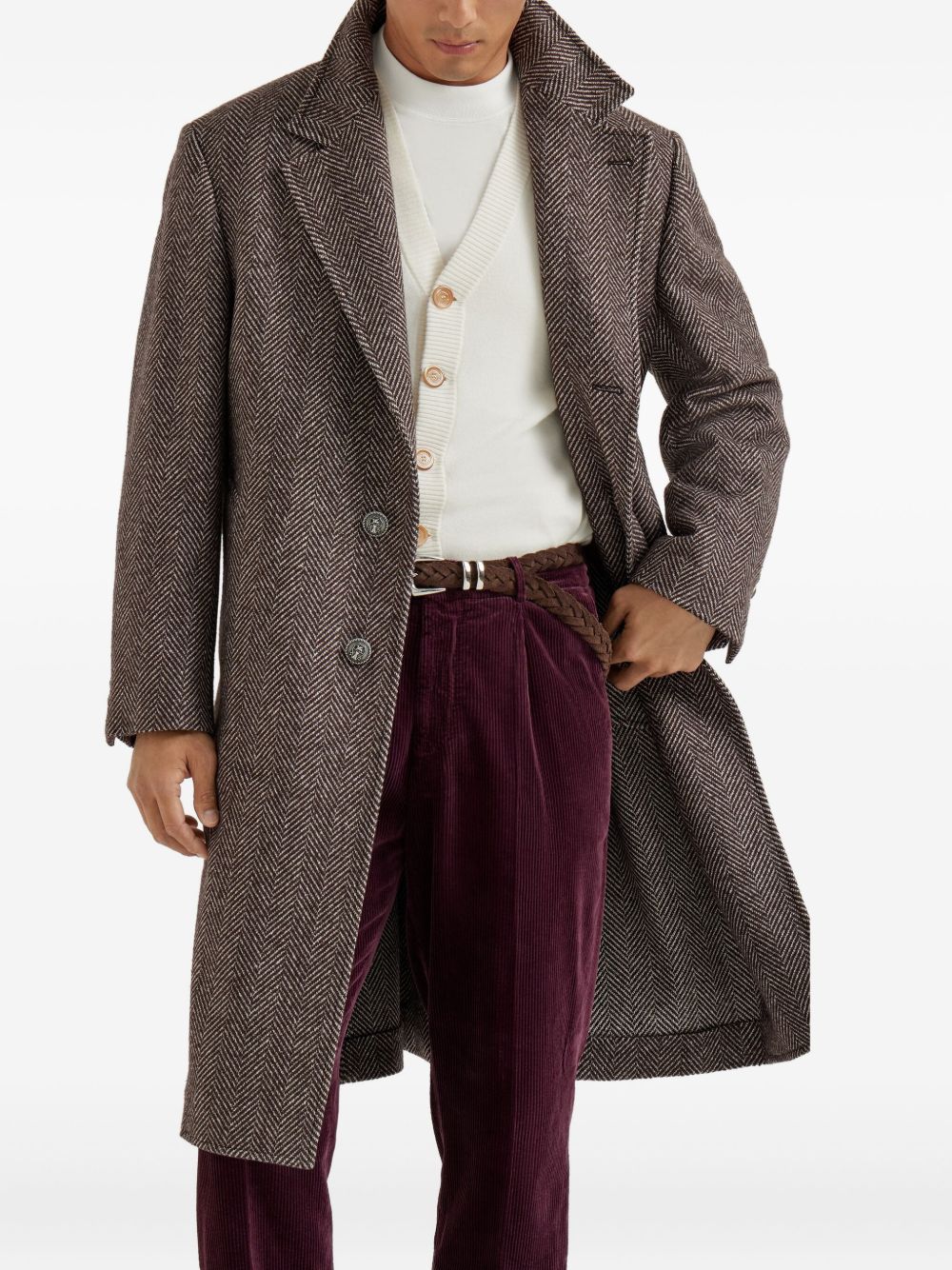 Brunello Cucinelli Cashmere And Silk Single Breasted Coat - Brown