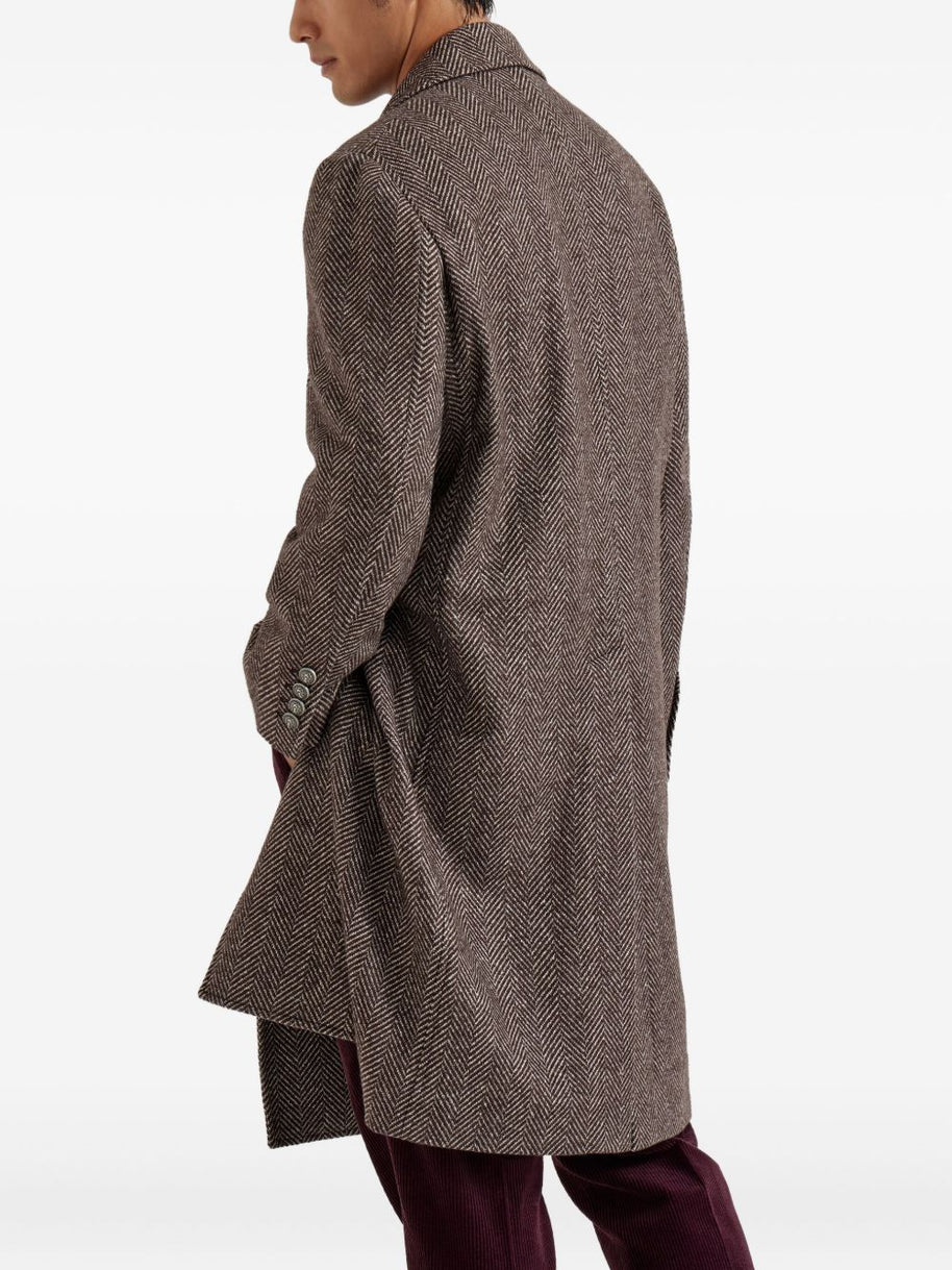 Brunello Cucinelli Cashmere And Silk Single Breasted Coat - Brown