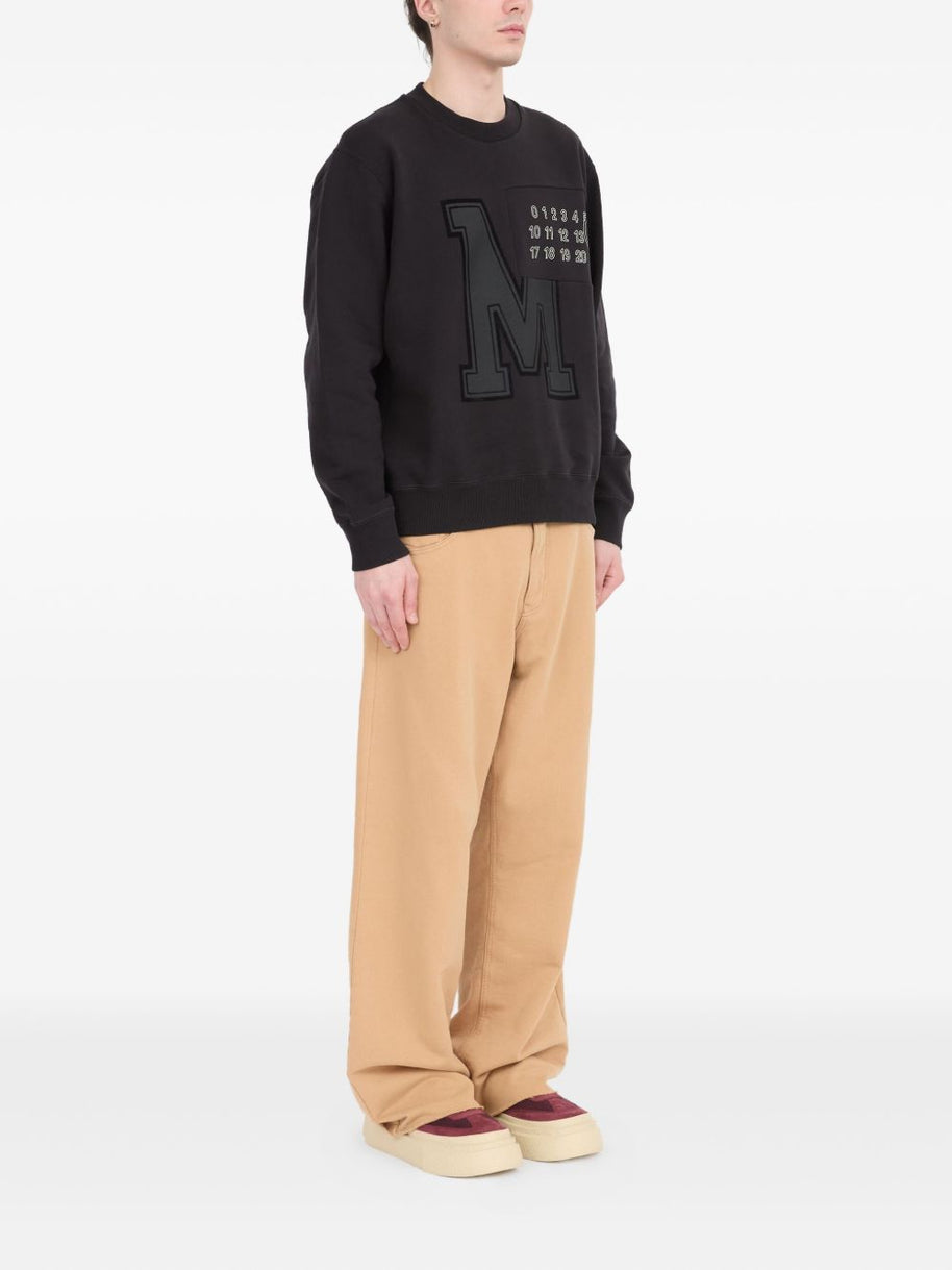 MM6 Maison Margiela Logo Cotton Crewneck Sweatshirt - Black