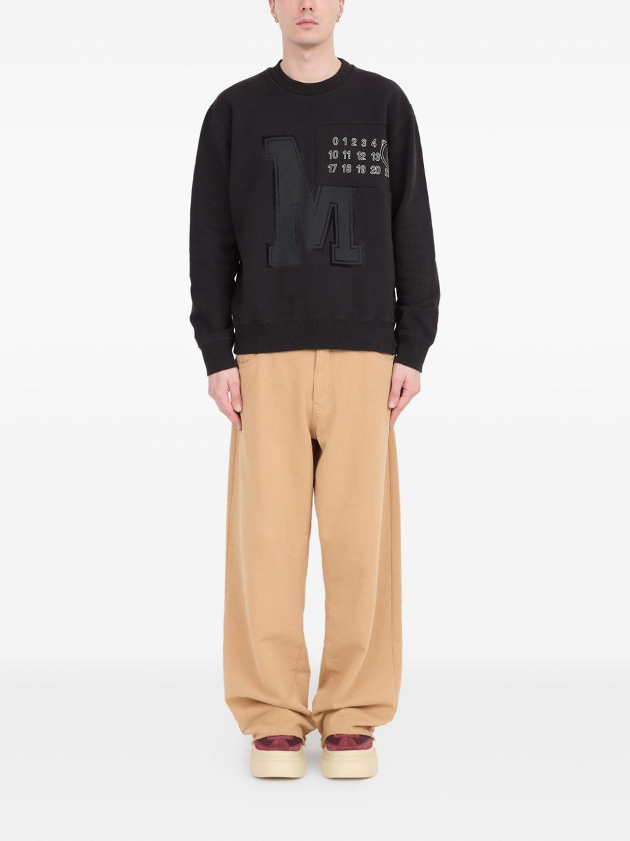 MM6 Maison Margiela Logo Cotton Crewneck Sweatshirt - Black