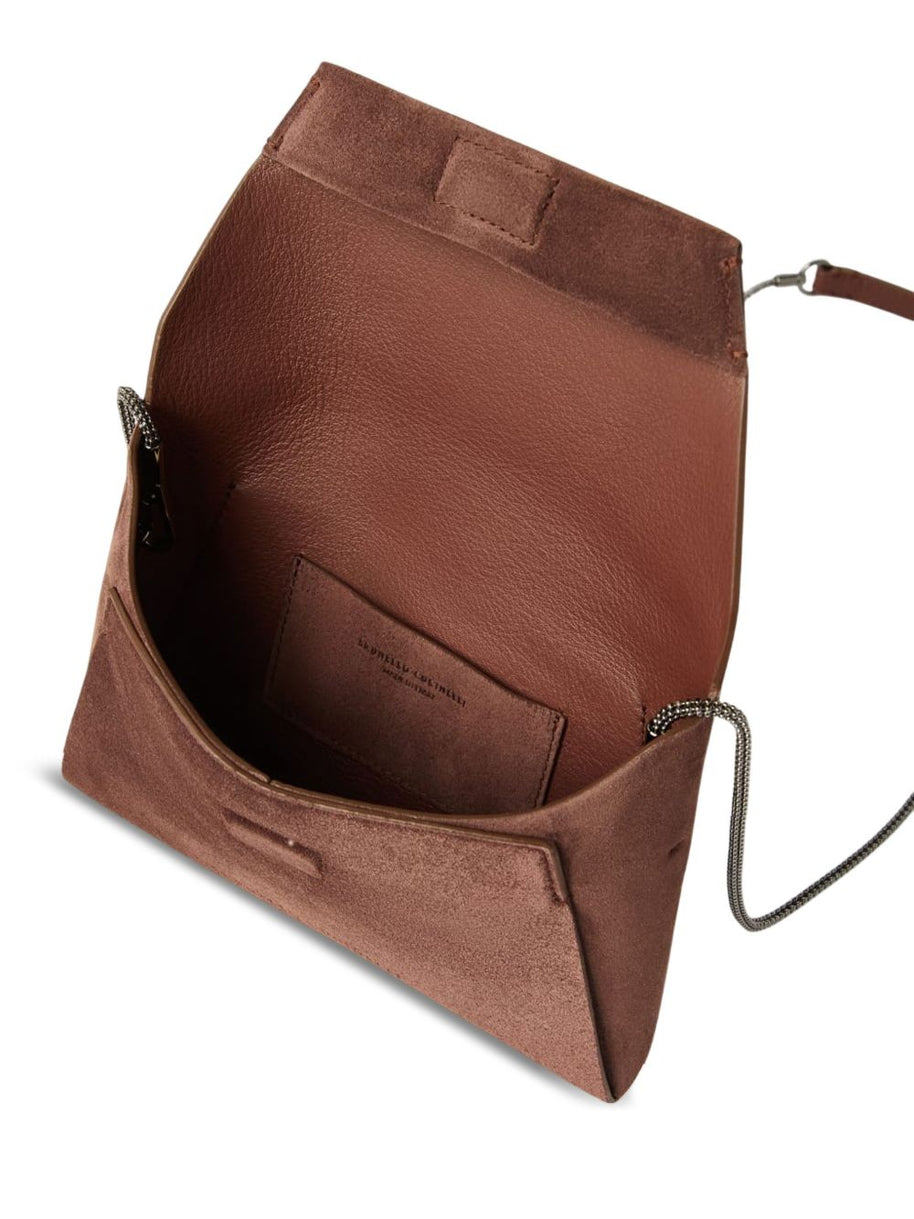 Brunello Cucinelli BC Duo Pochette In Suede With Precious Chain