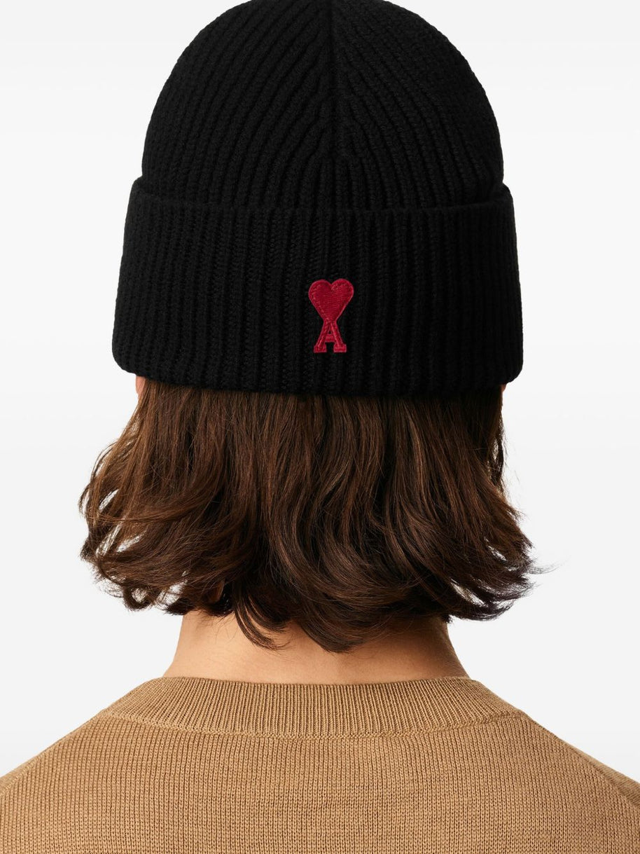 Ami Paris Ami De Coeur Wool Beanie - Black
