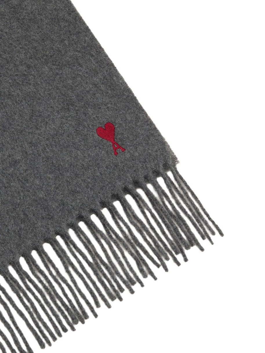 Ami Paris Ami De Coeur Wool Scarf - Grey