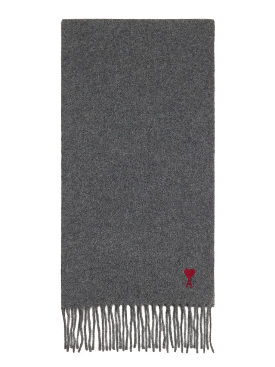 Ami Paris Ami De Coeur Wool Scarf - Grey