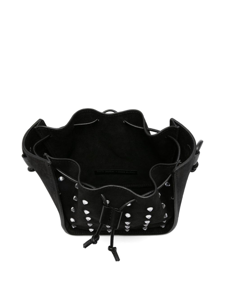 Forte Forte Crystal Embellished Suede Leather Small Bucket Bag - Black