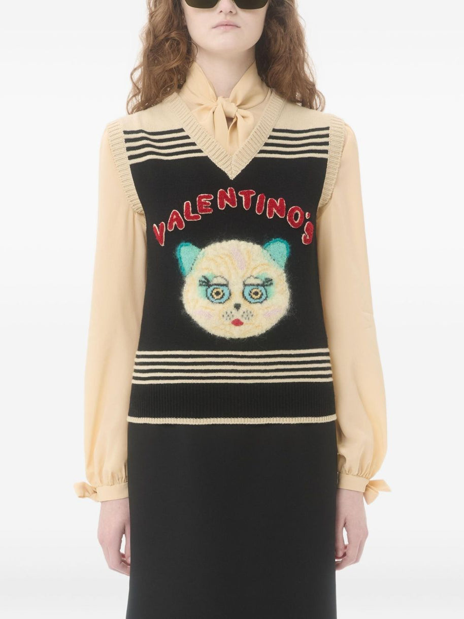 Valentino Le Chat De La Maison Wool Vest - Black