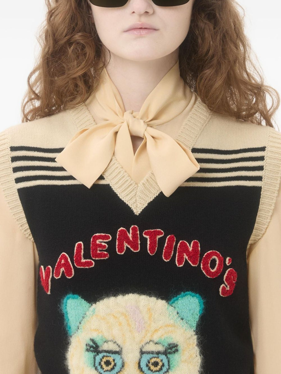 Valentino Le Chat De La Maison Wool Vest - Black