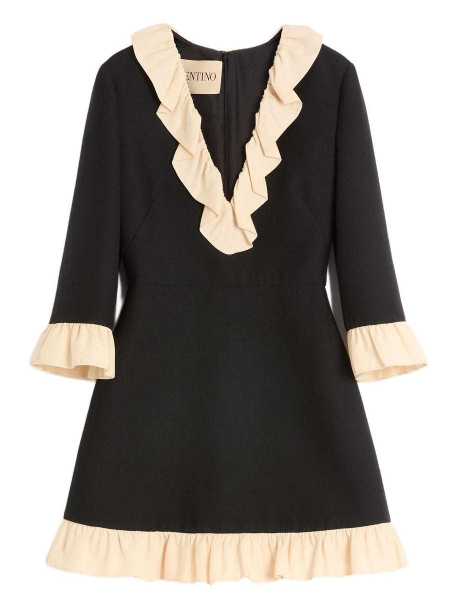 Valentino Wool And Silk Short Dress - Black
