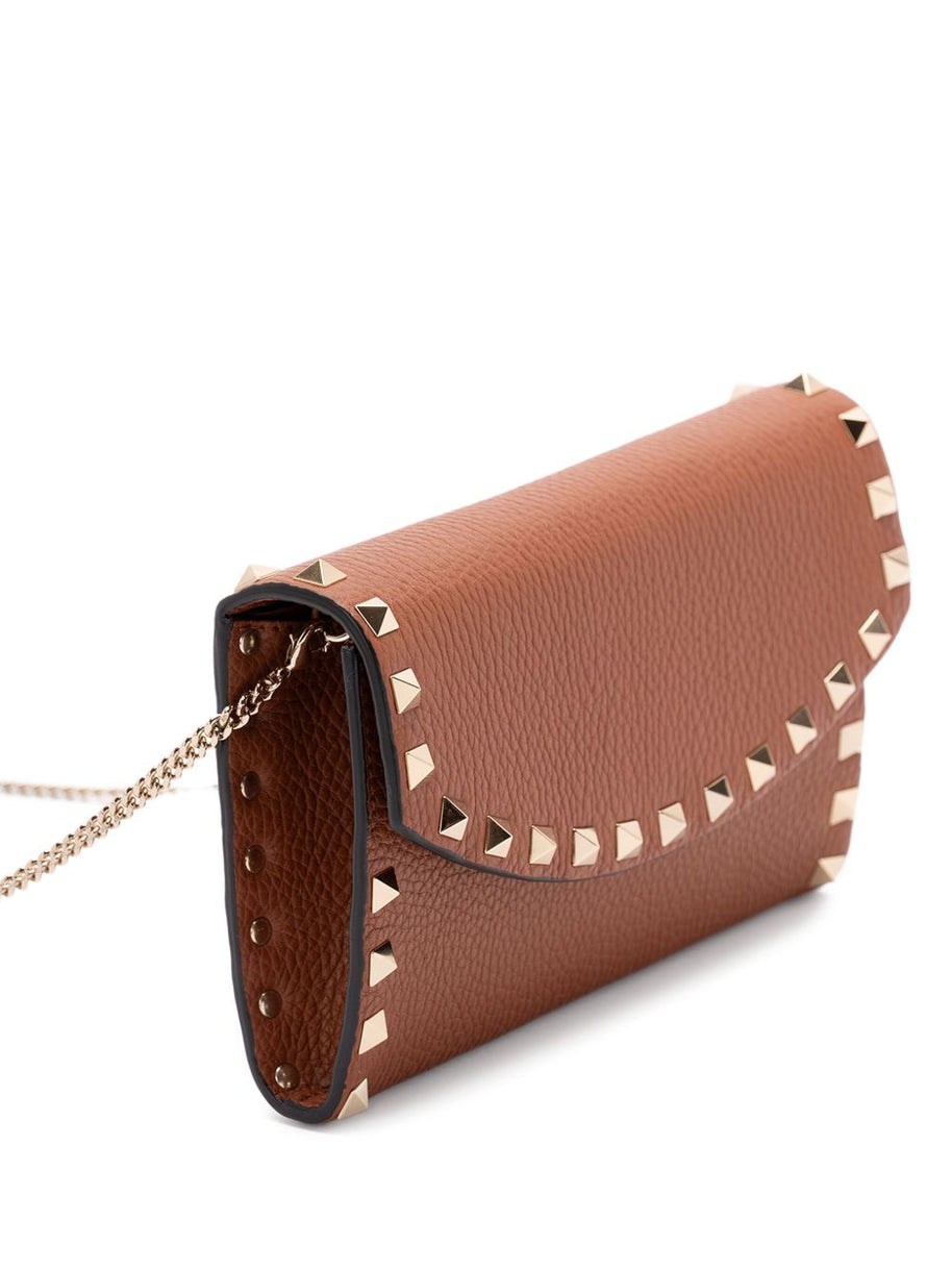 Valentino Garavani Rockstud Leather Wallet On Chain - Leather Brown