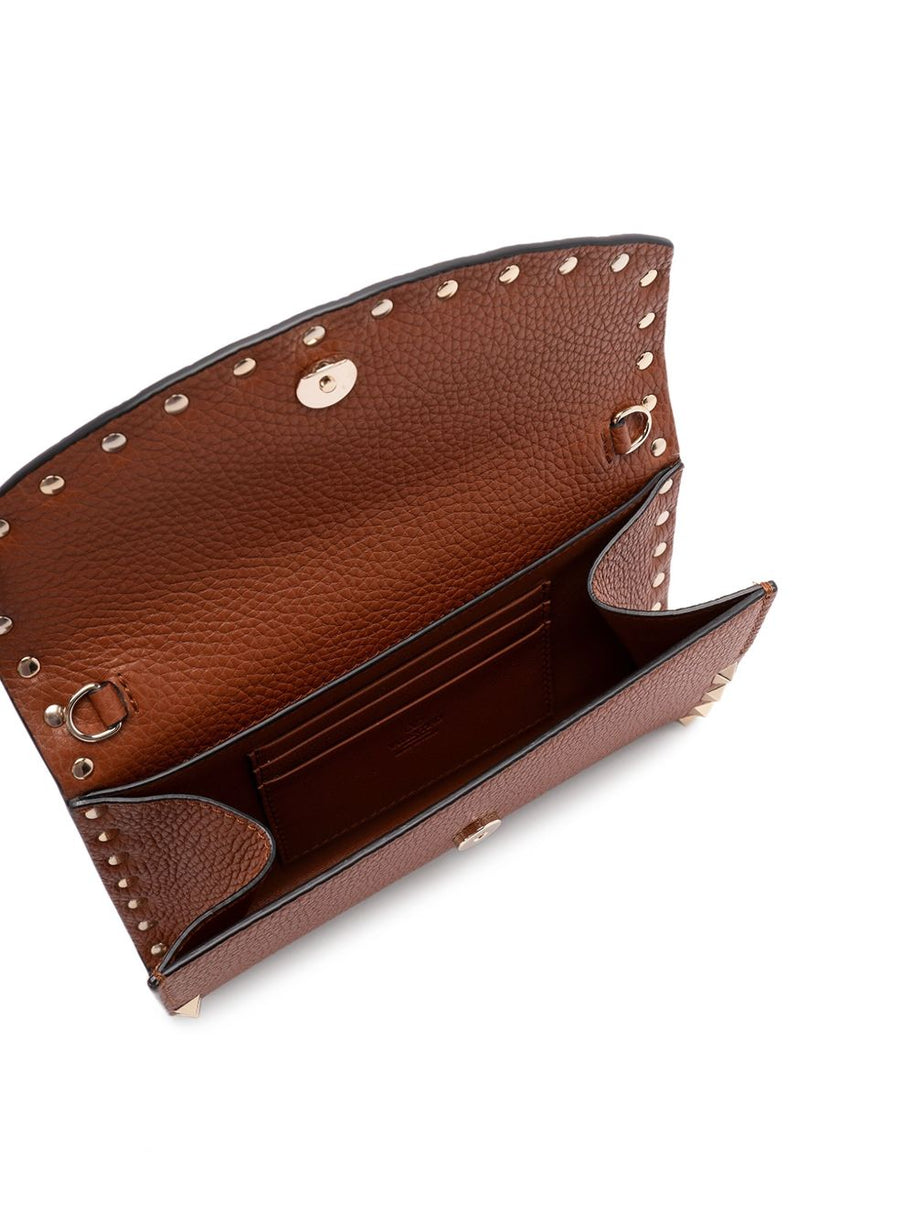 Valentino Garavani Rockstud Leather Wallet On Chain - Leather Brown