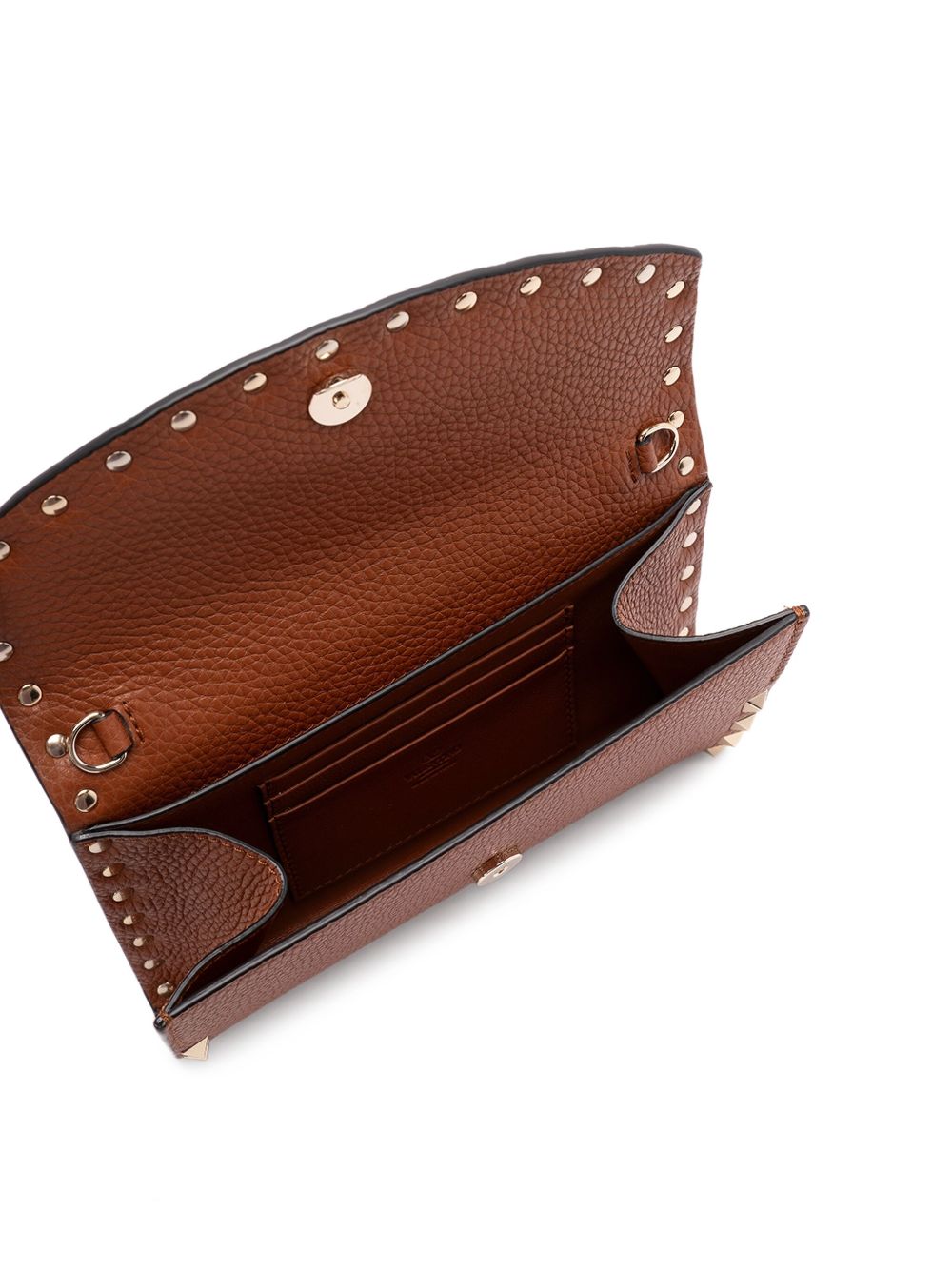 Valentino Garavani Rockstud Leather Wallet On Chain - Leather Brown