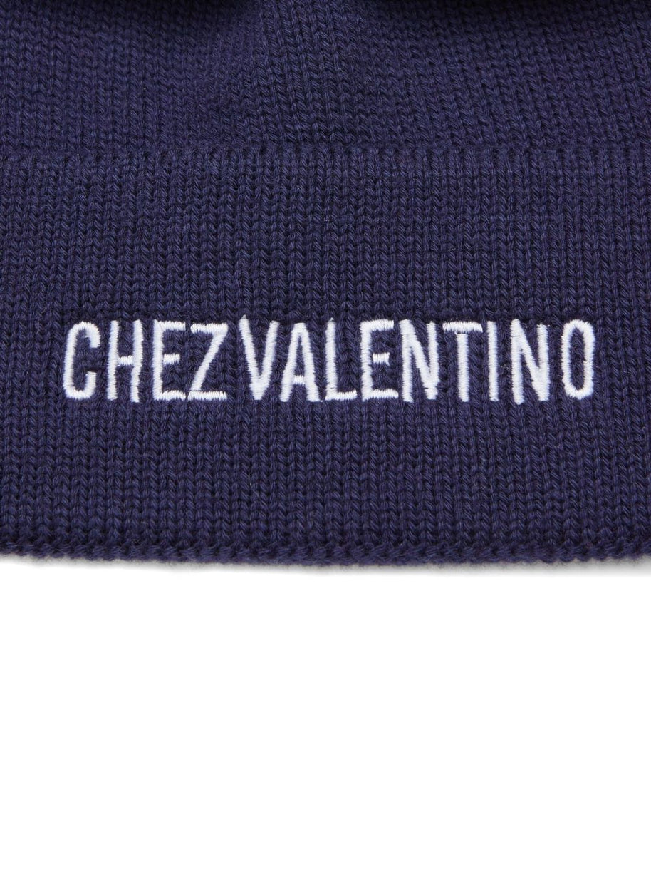 Valentino Garavani Chez Valentino Cotton And Wool Beanie - Blue