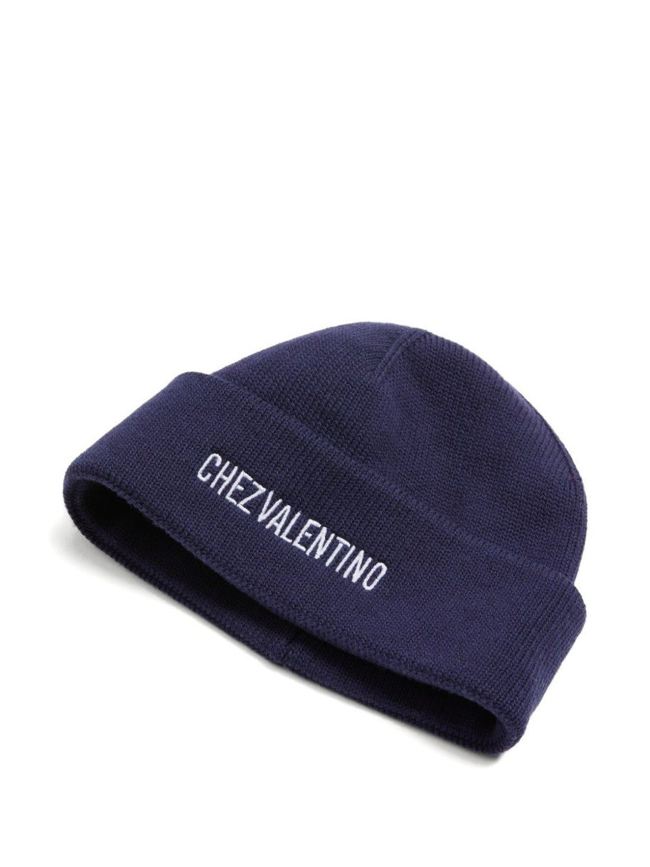 Valentino Garavani Chez Valentino Cotton And Wool Beanie - Blue