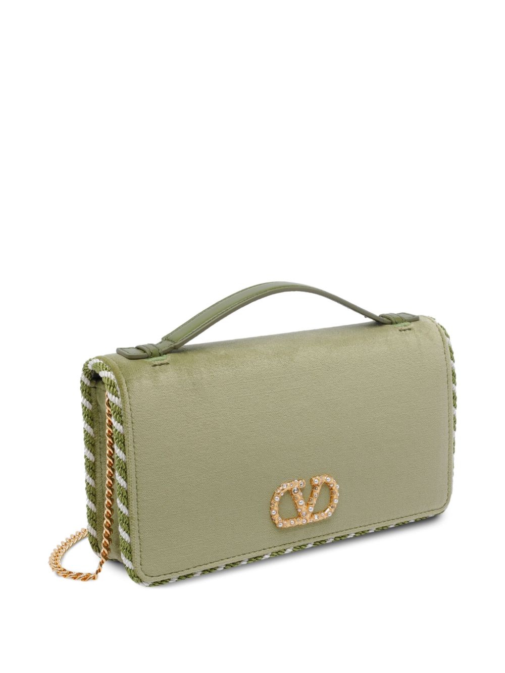 Valentino Garavani VLogo Signature Velvet Wallet On Chain Green