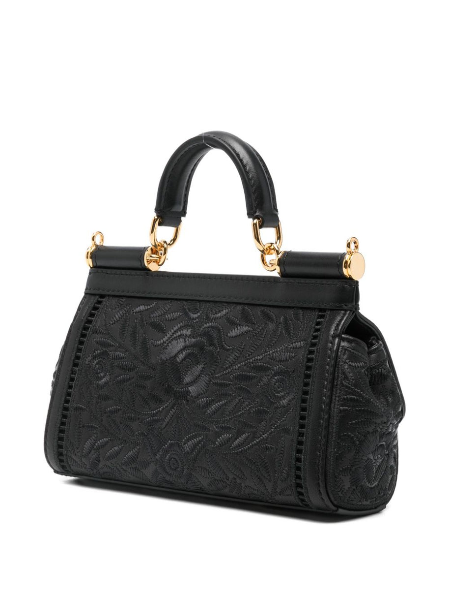 Dolce & Gabbana Sicily Small Embroidered Handbag Black