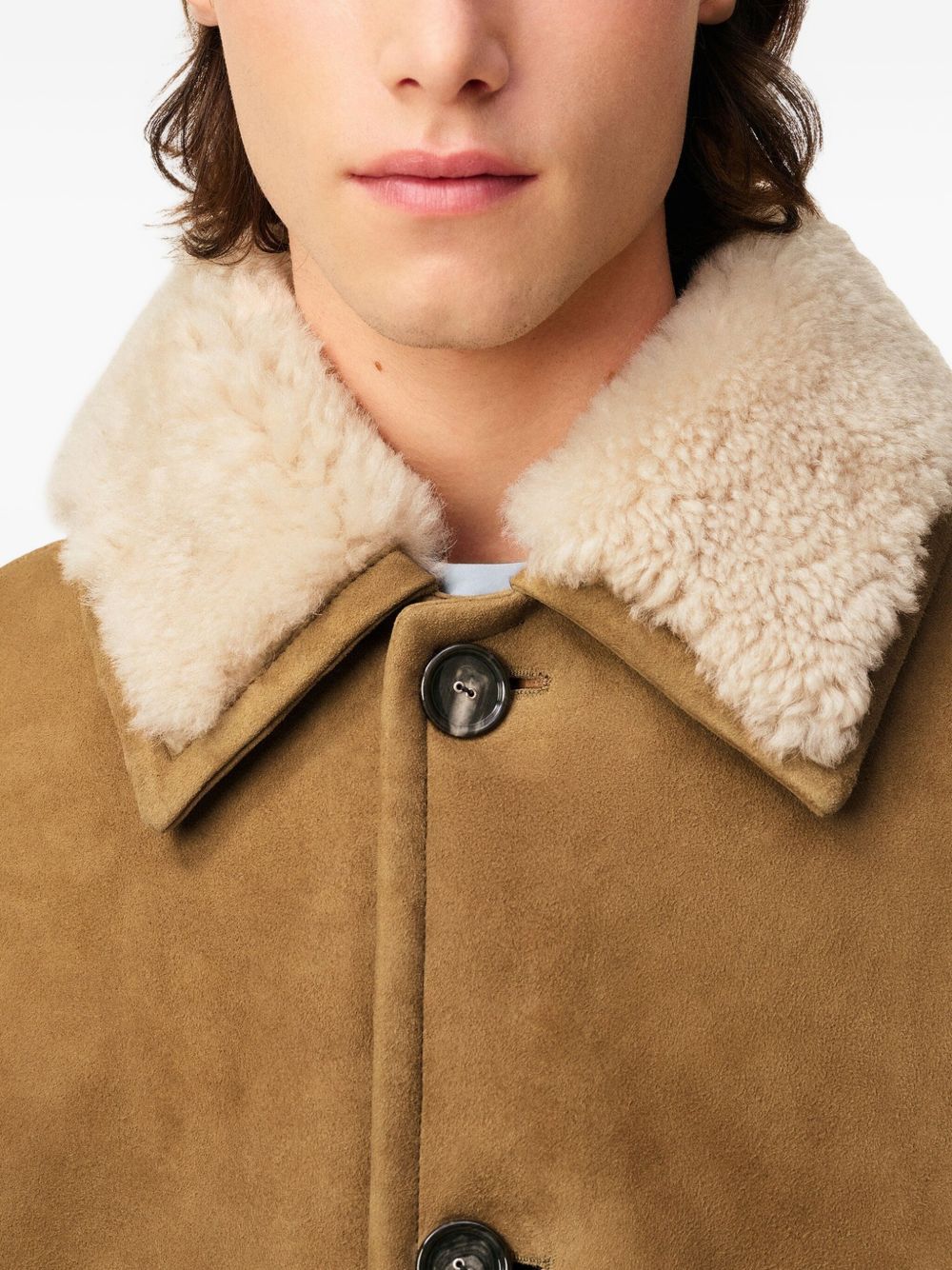 Ami Paris Shearling Leather Jacket Camel