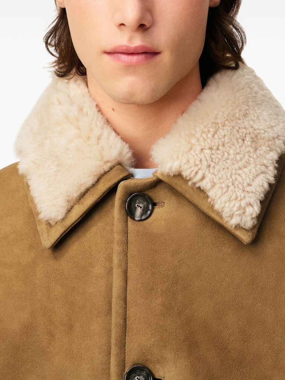 Ami Paris Shearling Leather Jacket Camel