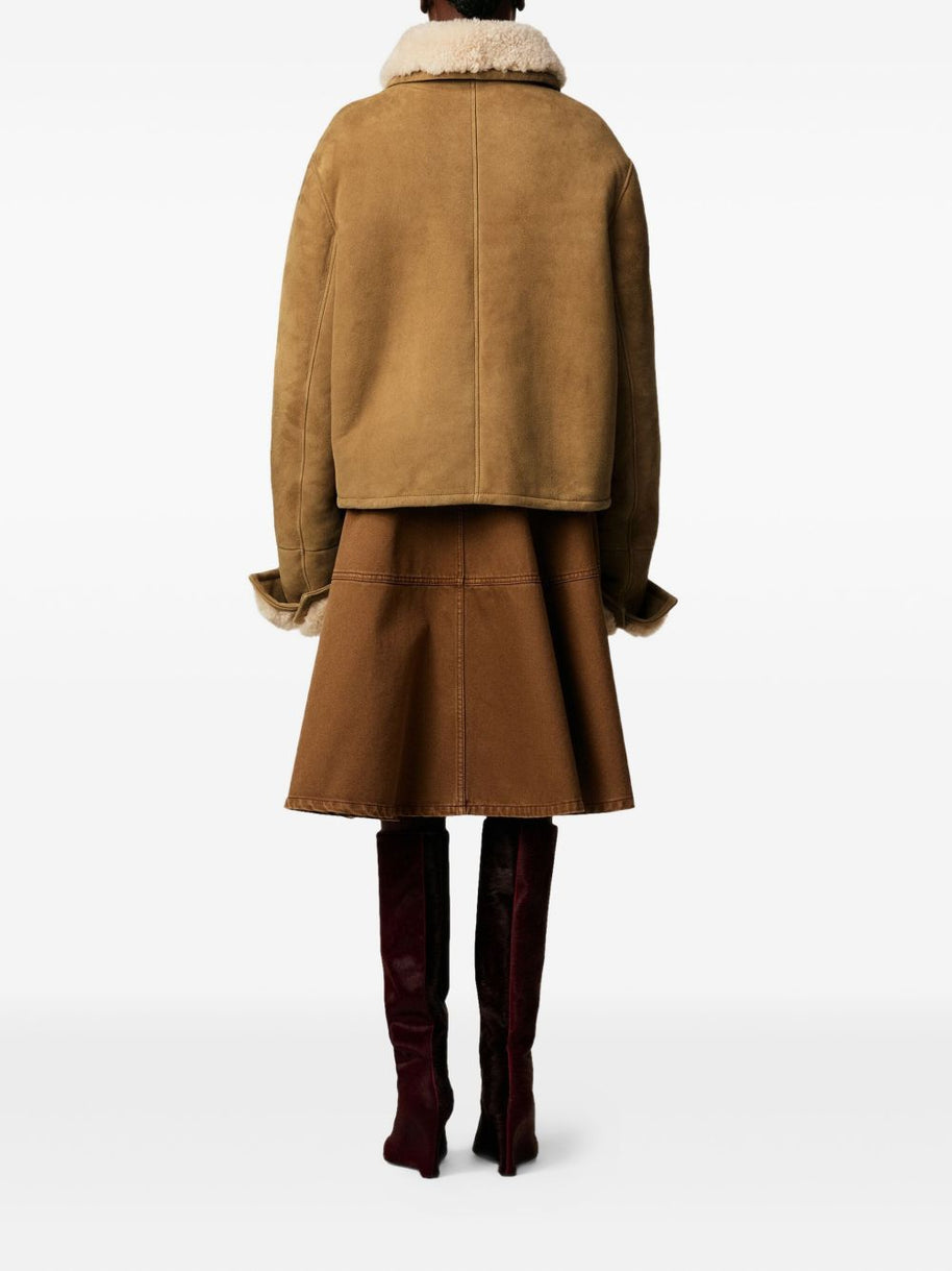 Ami Paris Shearling Leather Jacket Camel