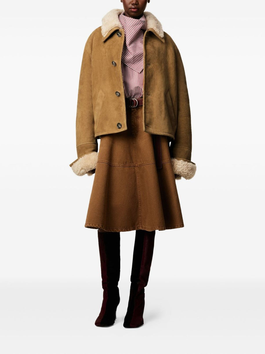 Ami Paris Shearling Leather Jacket Camel
