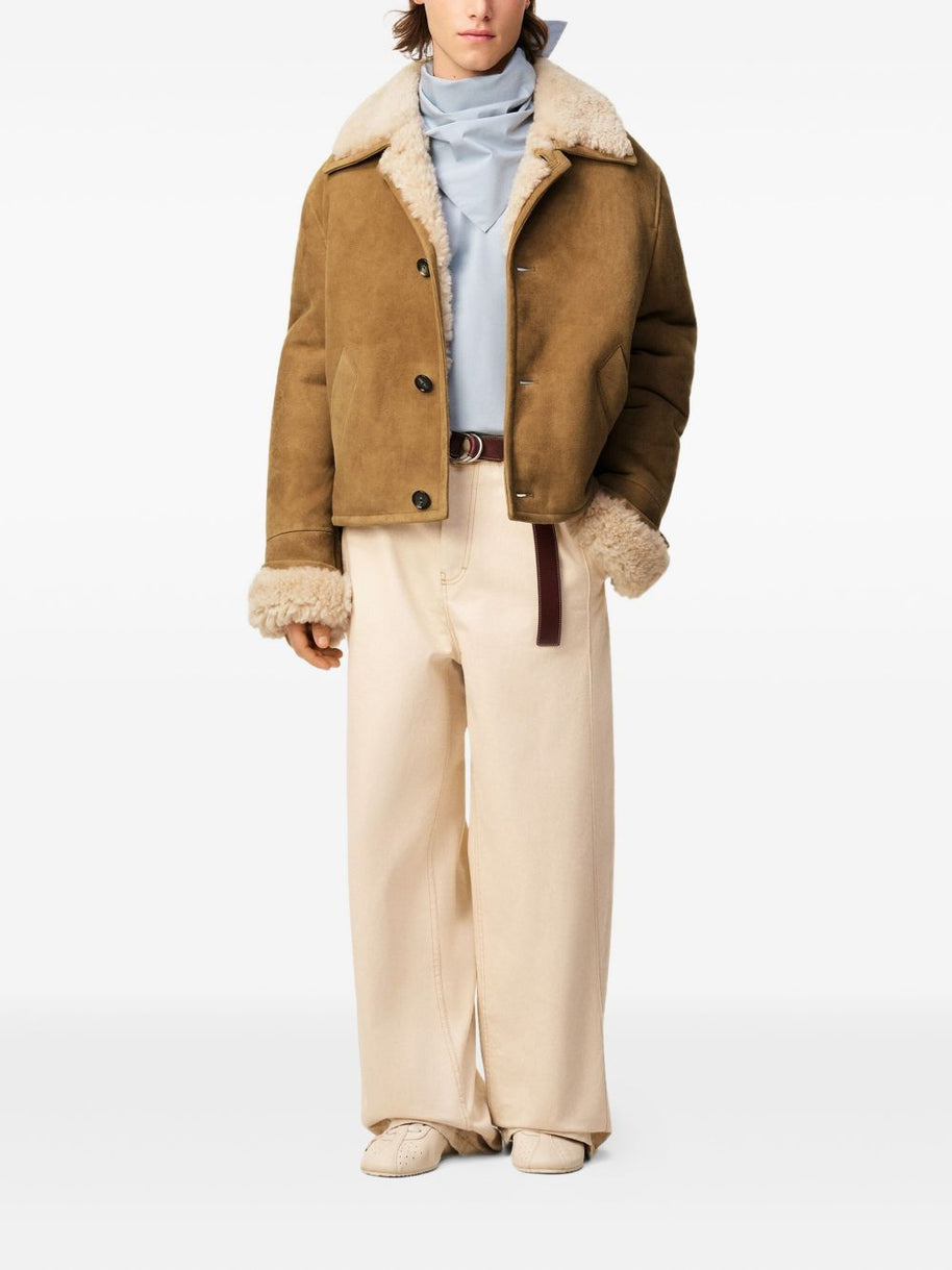 Ami Paris Shearling Leather Jacket Camel