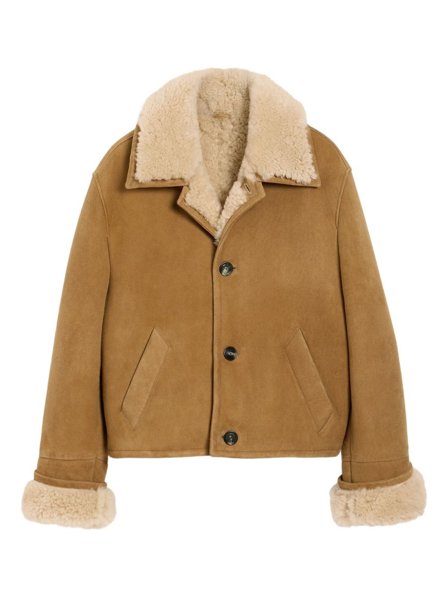 Ami Paris Shearling Leather Jacket Camel