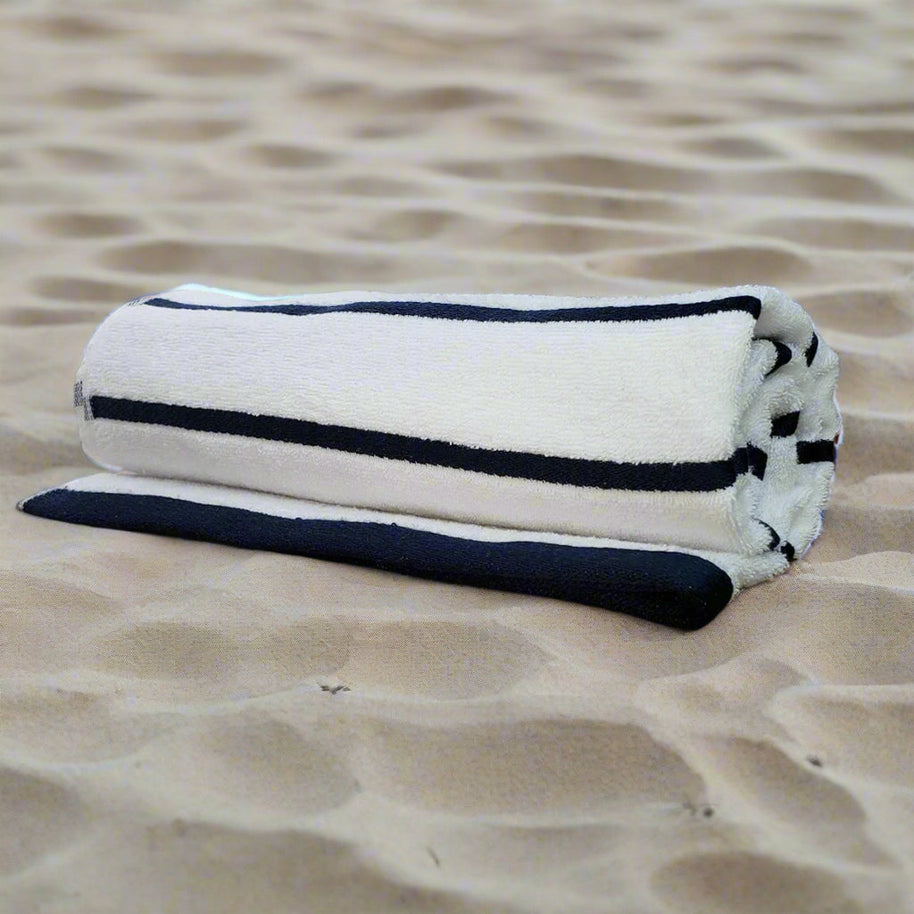 Premium Cotton-Poly Blend Horizontal Stripes Pool Towels 2 PK