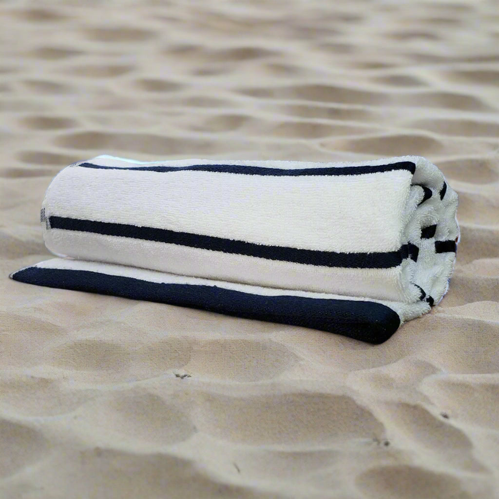 Premium Cotton-Poly Blend Horizontal Stripes Pool Towels 2 PK