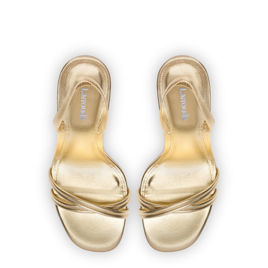 Larroude Annie Sandal In Gold Metallic Leather