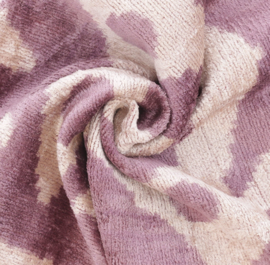 Handmade Ikat Silk Velvet Throw Pillow - 16x24, Lavender And Cream Luxury Cushion With Down Feather Insert