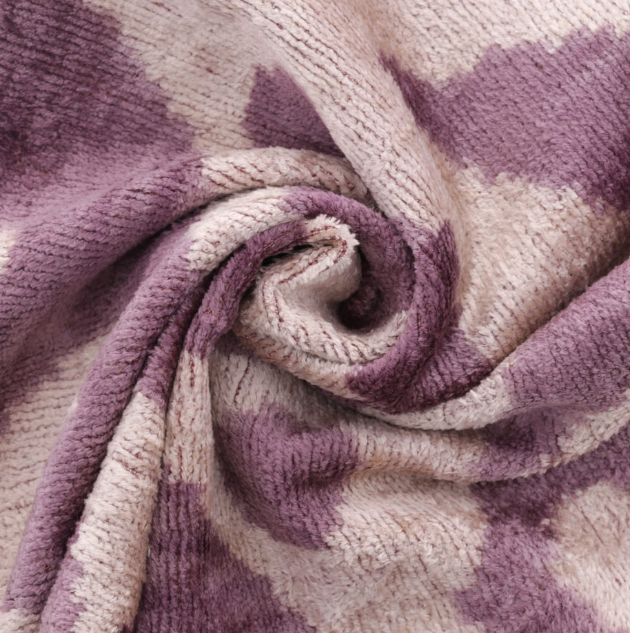 Handmade Ikat Silk Velvet Throw Pillow - 16x24, Lavender And Cream Luxury Cushion With Down Feather Insert