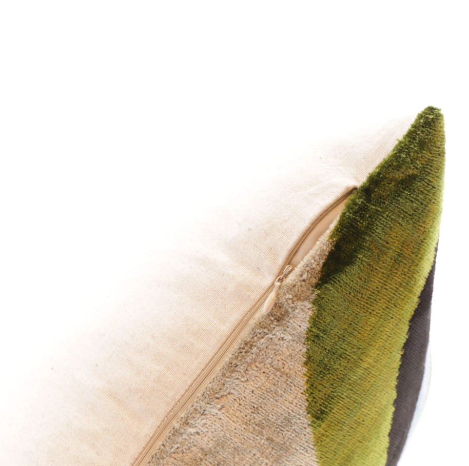 Handmade Retro Geometric Silk Velvet Throw Pillow - 16x24, Green And Blue With Down Feather Insert