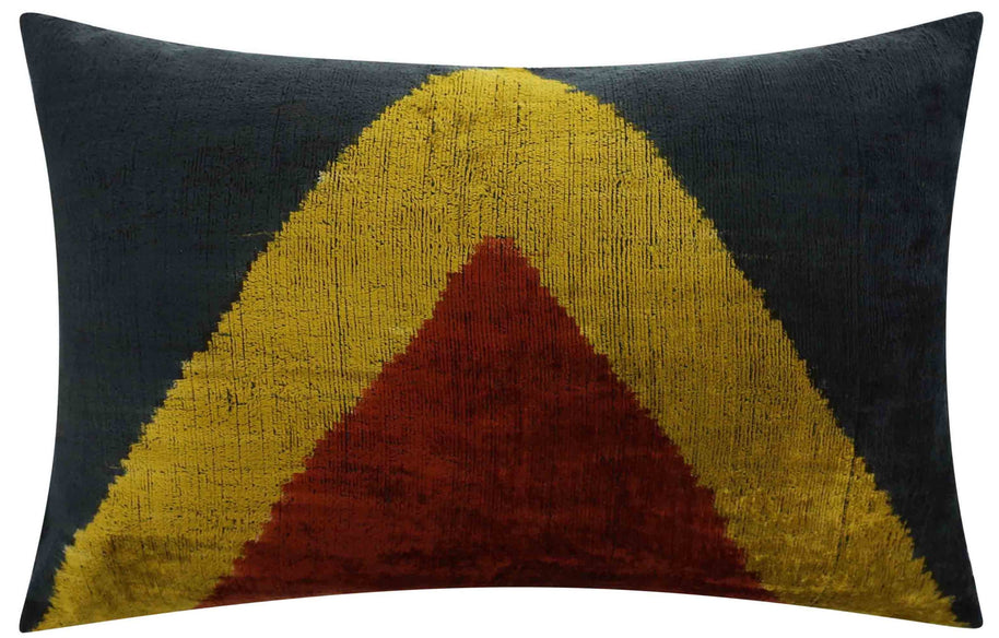 Handmade Silk Velvet Throw Pillow - 16x24, Black, Gold, And Brown Luxury Geometric Design With Down Feather Insert