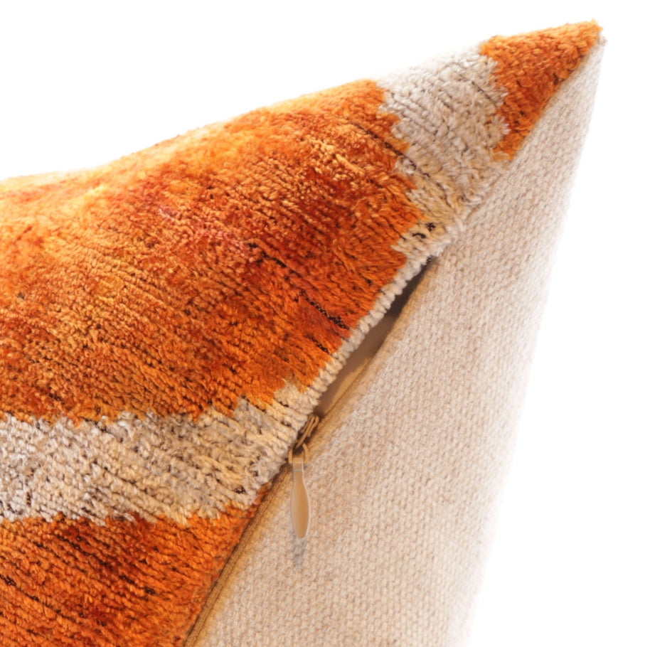 Handmade Fall Silk Velvet Throw Pillow - 16x24, Orange And Yellow Geometric Design With Down Feather Insert