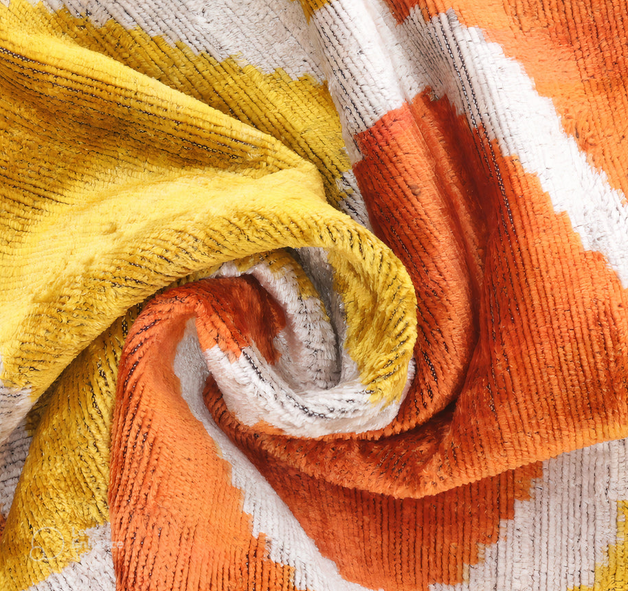 Handmade Fall Silk Velvet Throw Pillow - 16x24, Orange And Yellow Geometric Design With Down Feather Insert