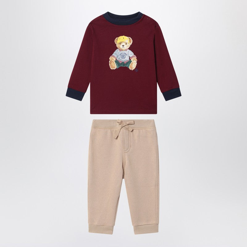 Polo Ralph Lauren Kids' Two-piece Polo Bear Set In Burgundy/beige