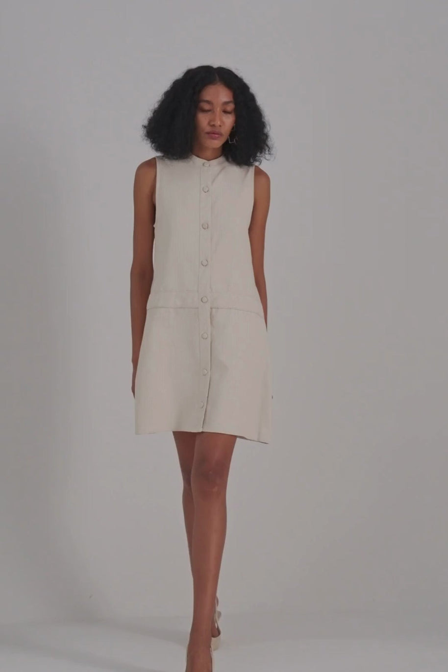 The Cotton Tweed Shift Dress In Cream