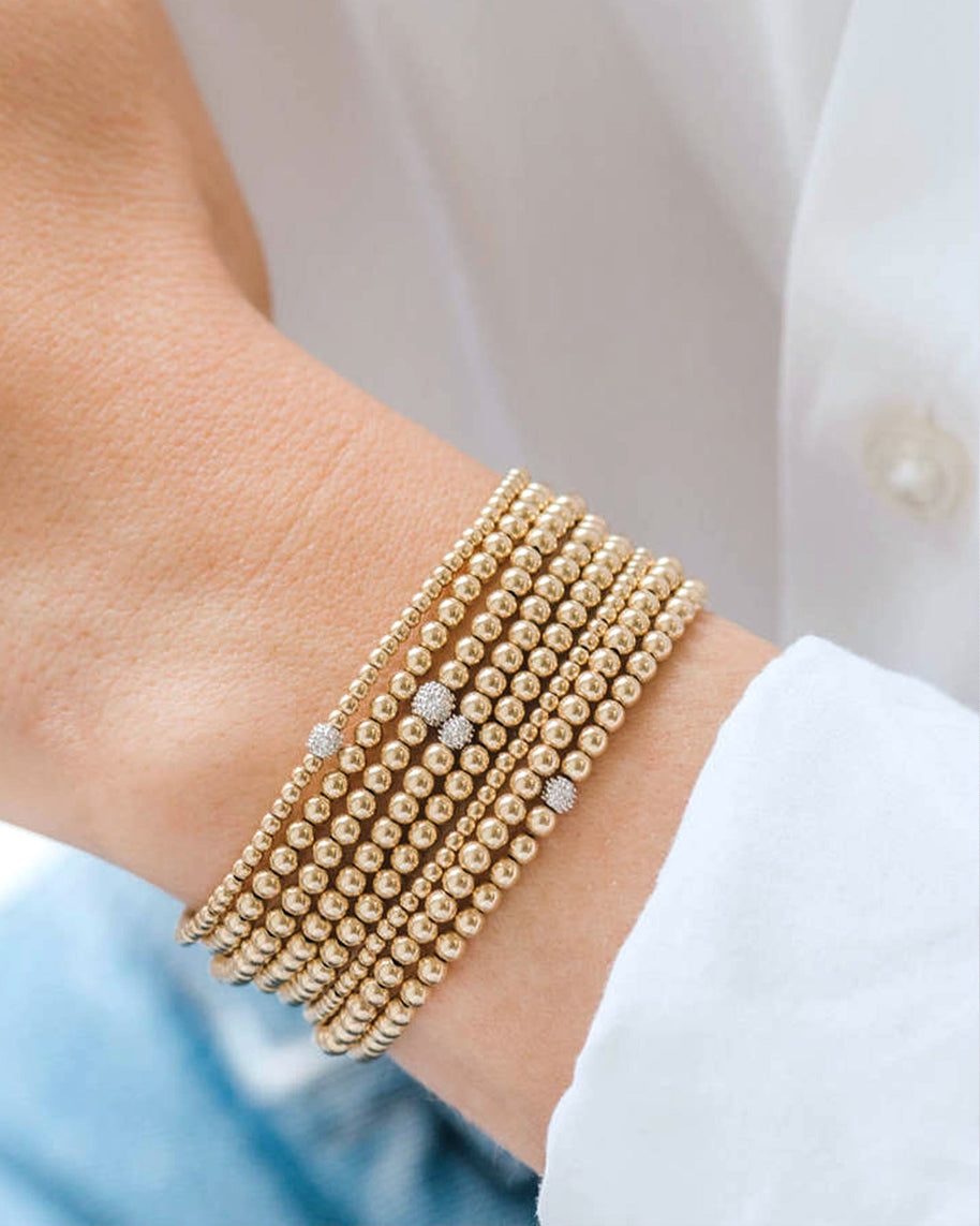 Zoe Lev 3mm Gold Bead Bracelet With Diamond Bead