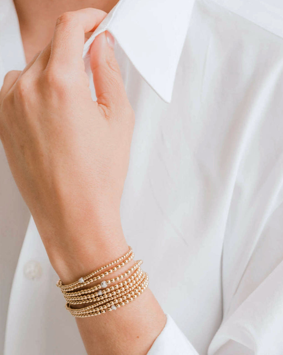 Zoe Lev 3mm Gold Bead Bracelet With Diamond Bead