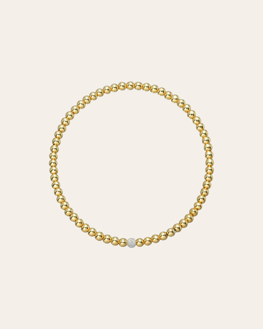 Zoe Lev 3mm Gold Bead Bracelet With Diamond Bead