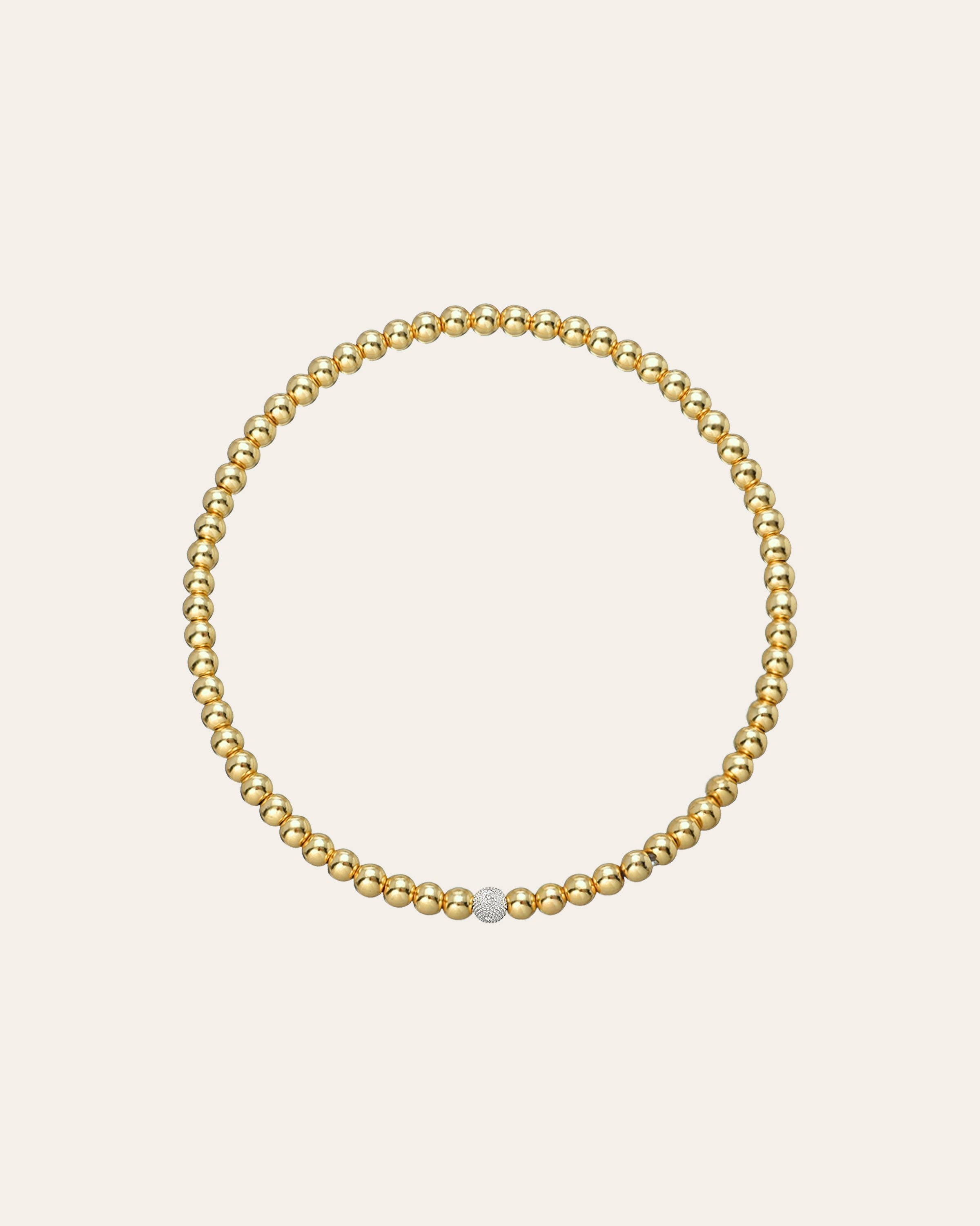 Zoe Lev 3mm Gold Bead Bracelet With Diamond Bead