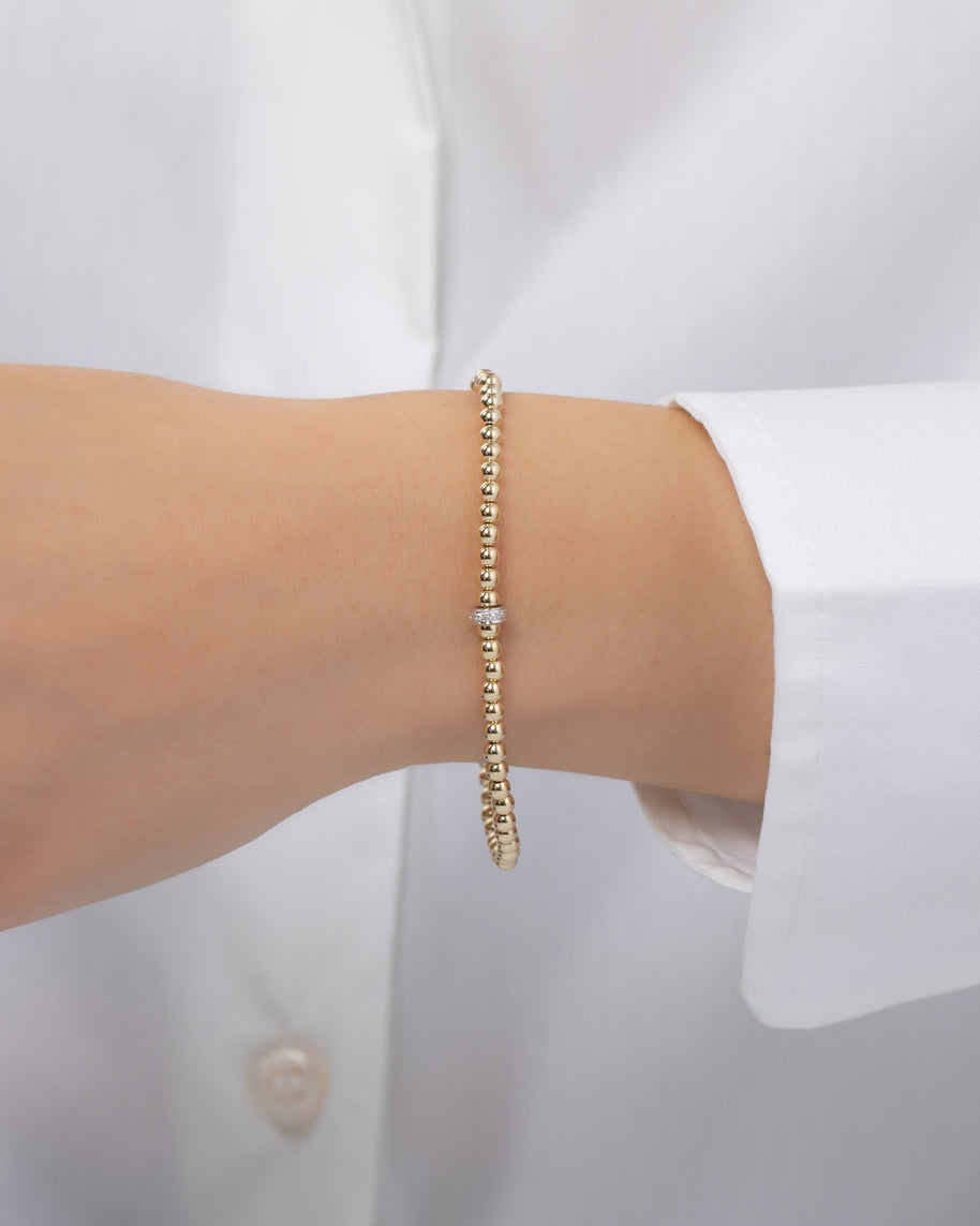 Zoe Lev 3mm Gold Bead Bracelet With Diamond Bar