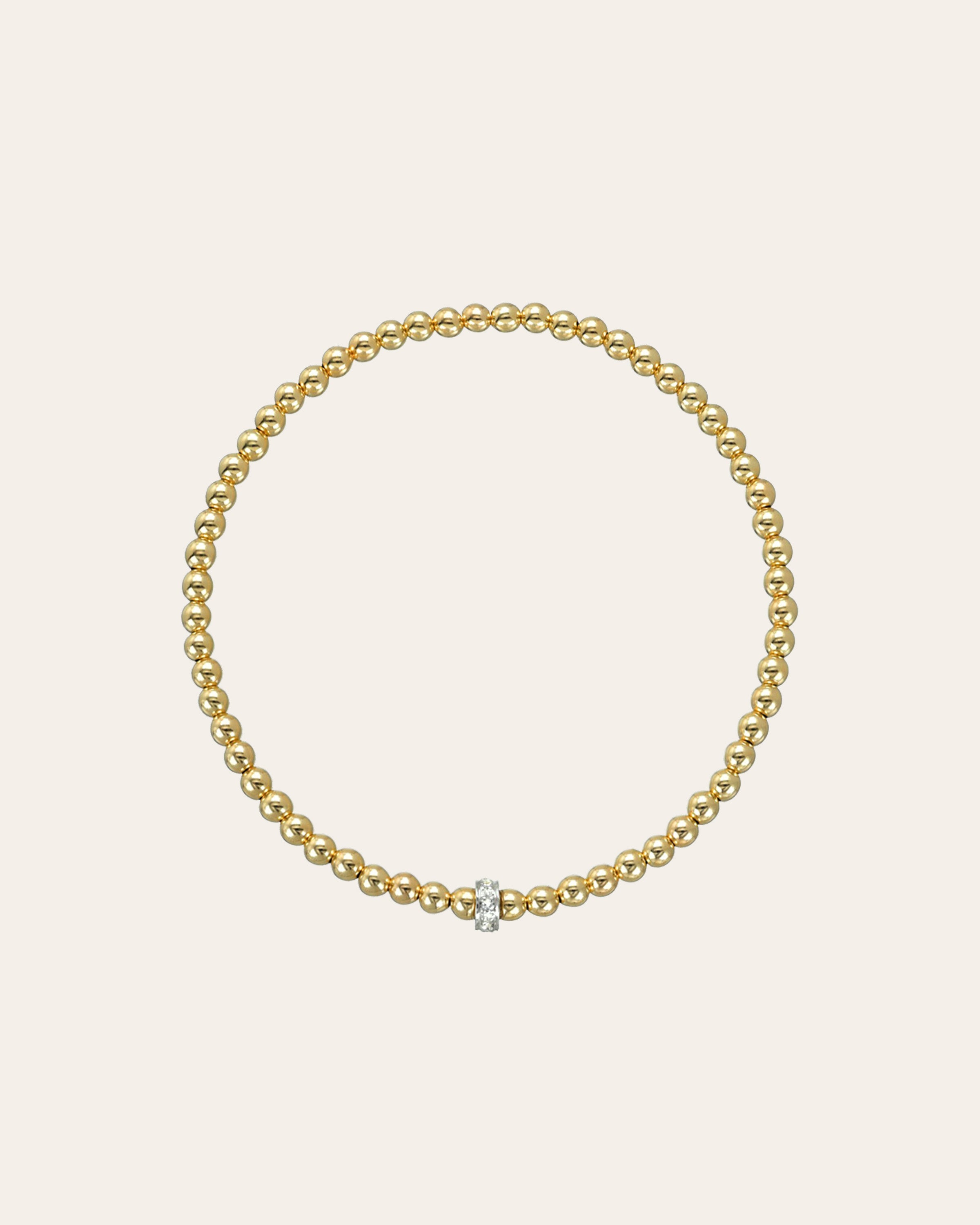 Zoe Lev 3mm Gold Bead Bracelet With Diamond Bar