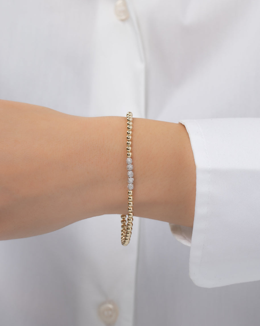 Zoe Lev 3mm Gold Bead Bracelet With Multi Diamond Beads