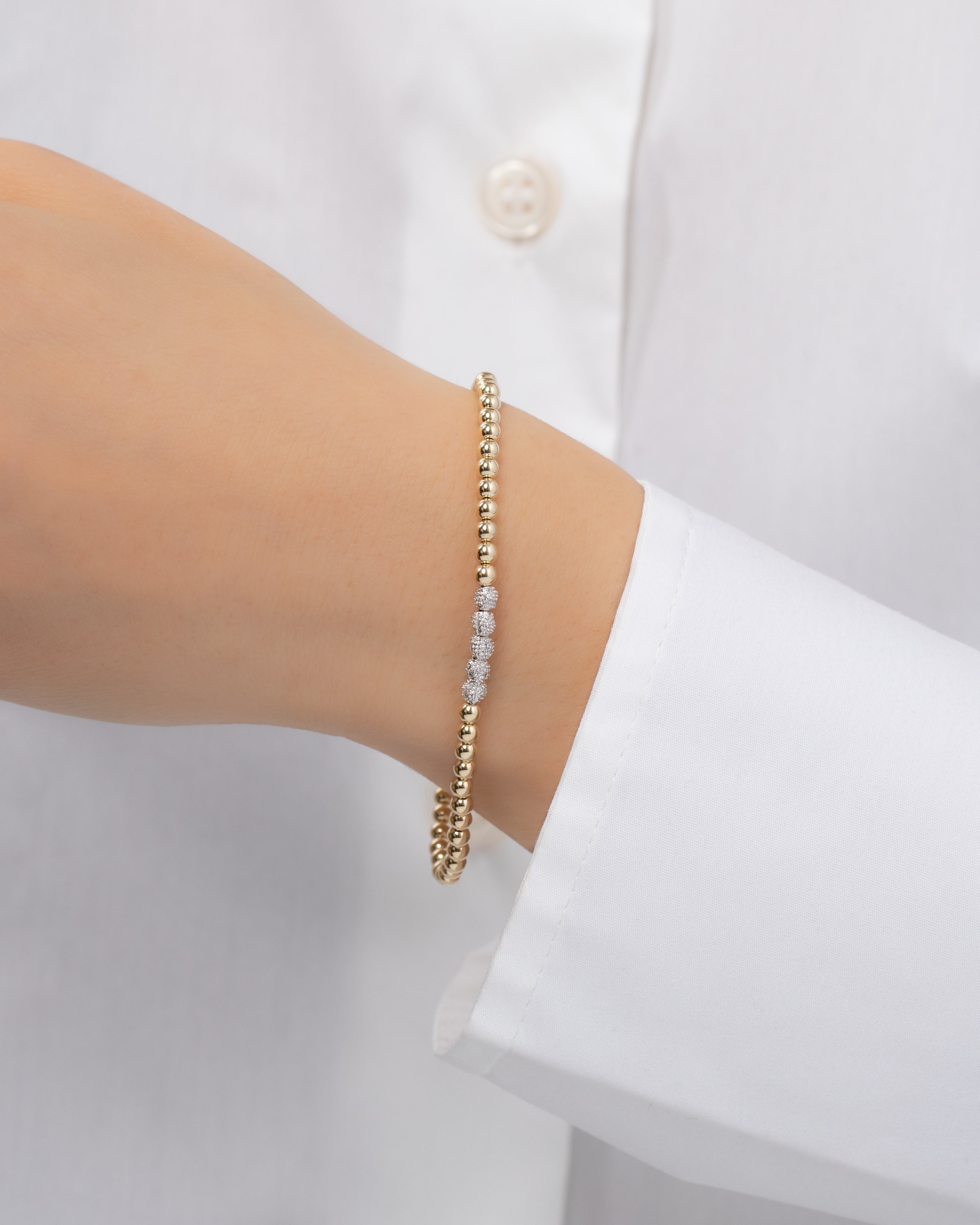 Zoe Lev 3mm Gold Bead Bracelet With Multi Diamond Beads