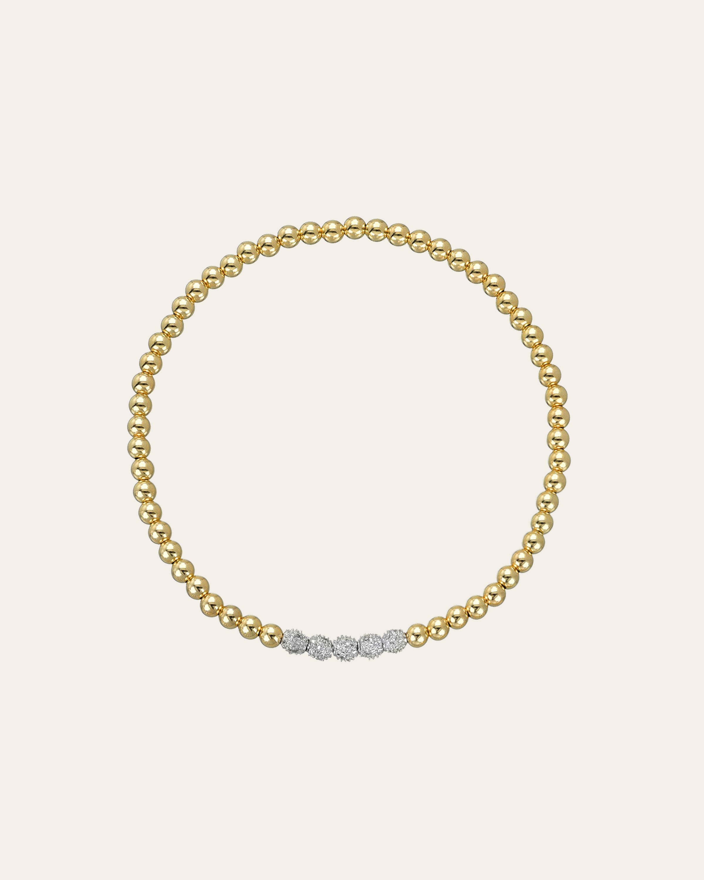 Zoe Lev 3mm Gold Bead Bracelet With Multi Diamond Beads